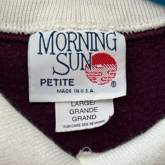 Vintage Morning Sun Sweatshirt Collared Purple Kitten Birds Grandmacore Petite L - Picture 13 of 14